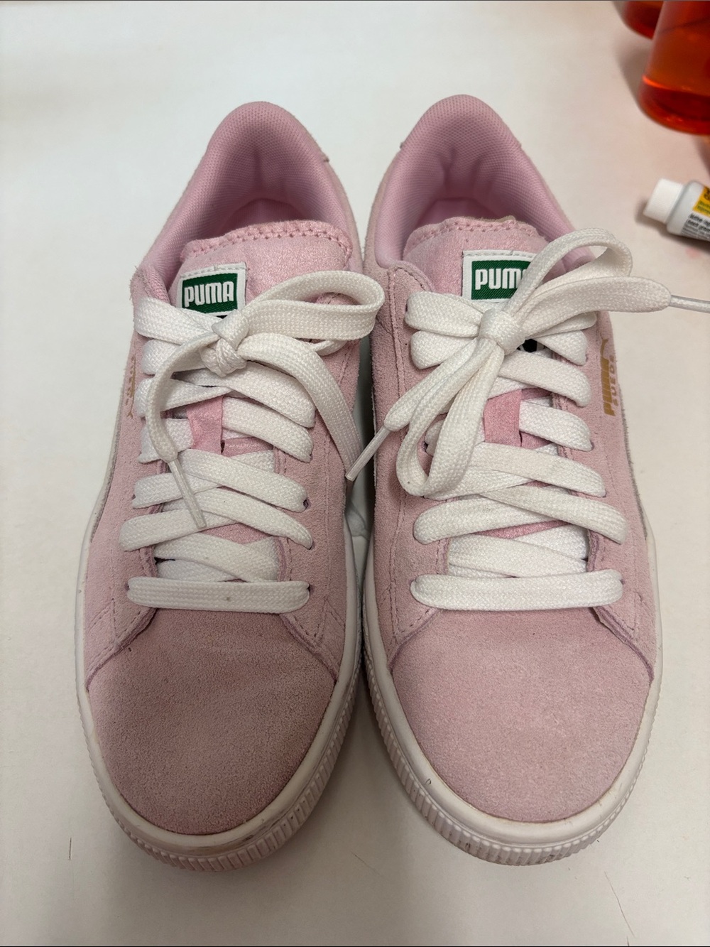 Puma Women's Pink Suede Low-Top Sneakers with White Laces*